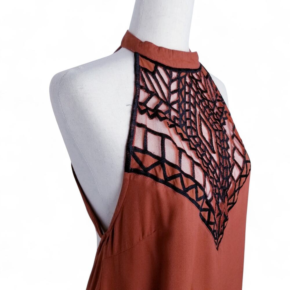 FREE PEOPLE XX TALLOW Surf All Day Brown & Black Halter Mini Dress - Size 6 - Picture 4 of 13